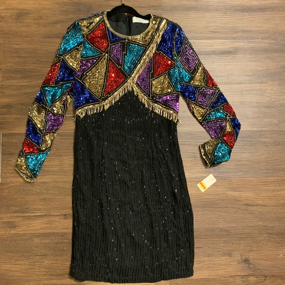 Vintage 80s/90s Niteline by Della Roufogali sequin dress colorful - Picture 7 of 16
